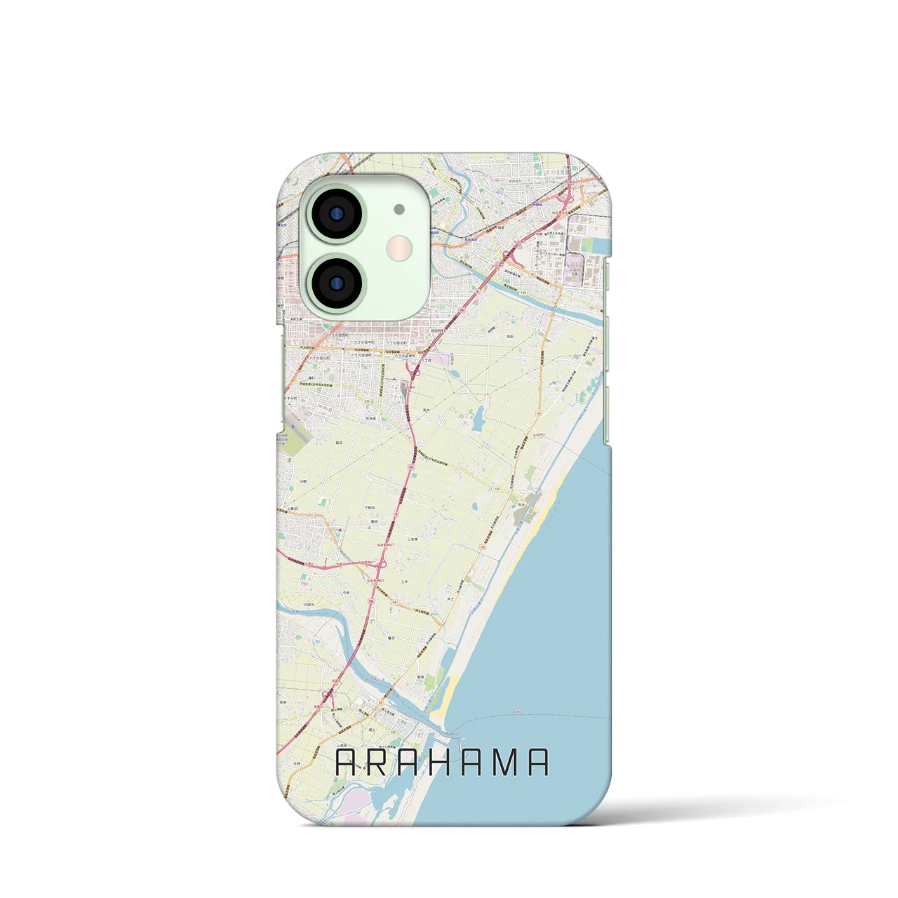 【荒浜】地図柄iPhoneケース（バックカバータイプ・ナチュラル）iPhone 12 mini 用