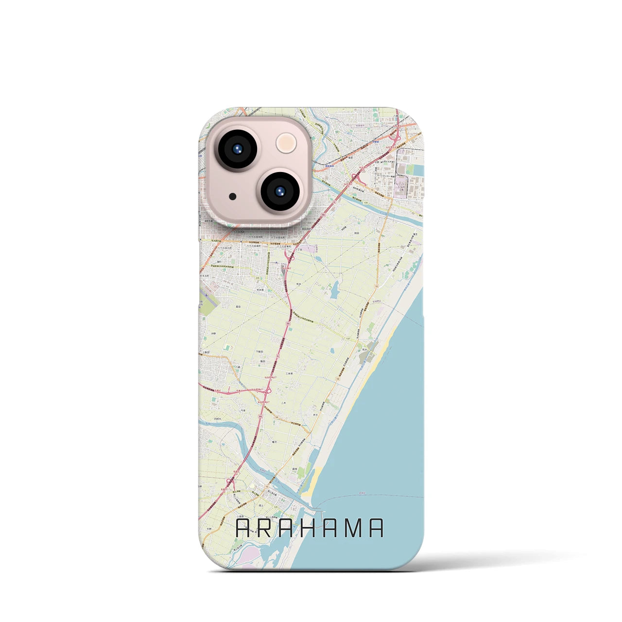 【荒浜】地図柄iPhoneケース（バックカバータイプ・ナチュラル）iPhone 13 mini 用