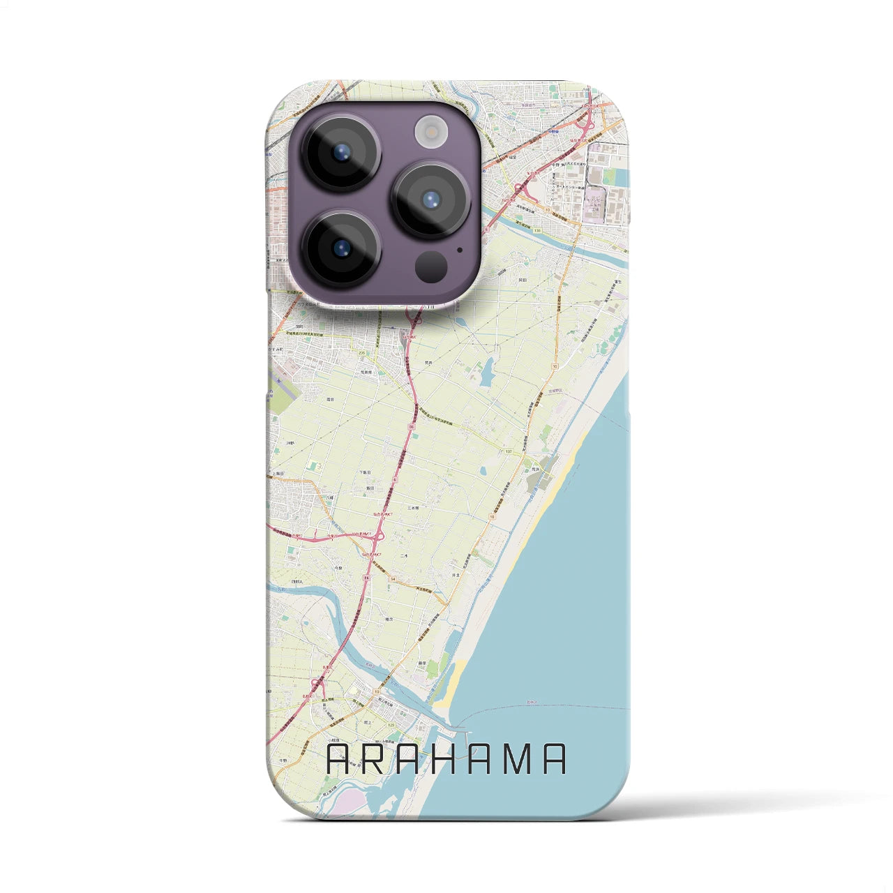 【荒浜】地図柄iPhoneケース（バックカバータイプ・ナチュラル）iPhone 14 Pro 用