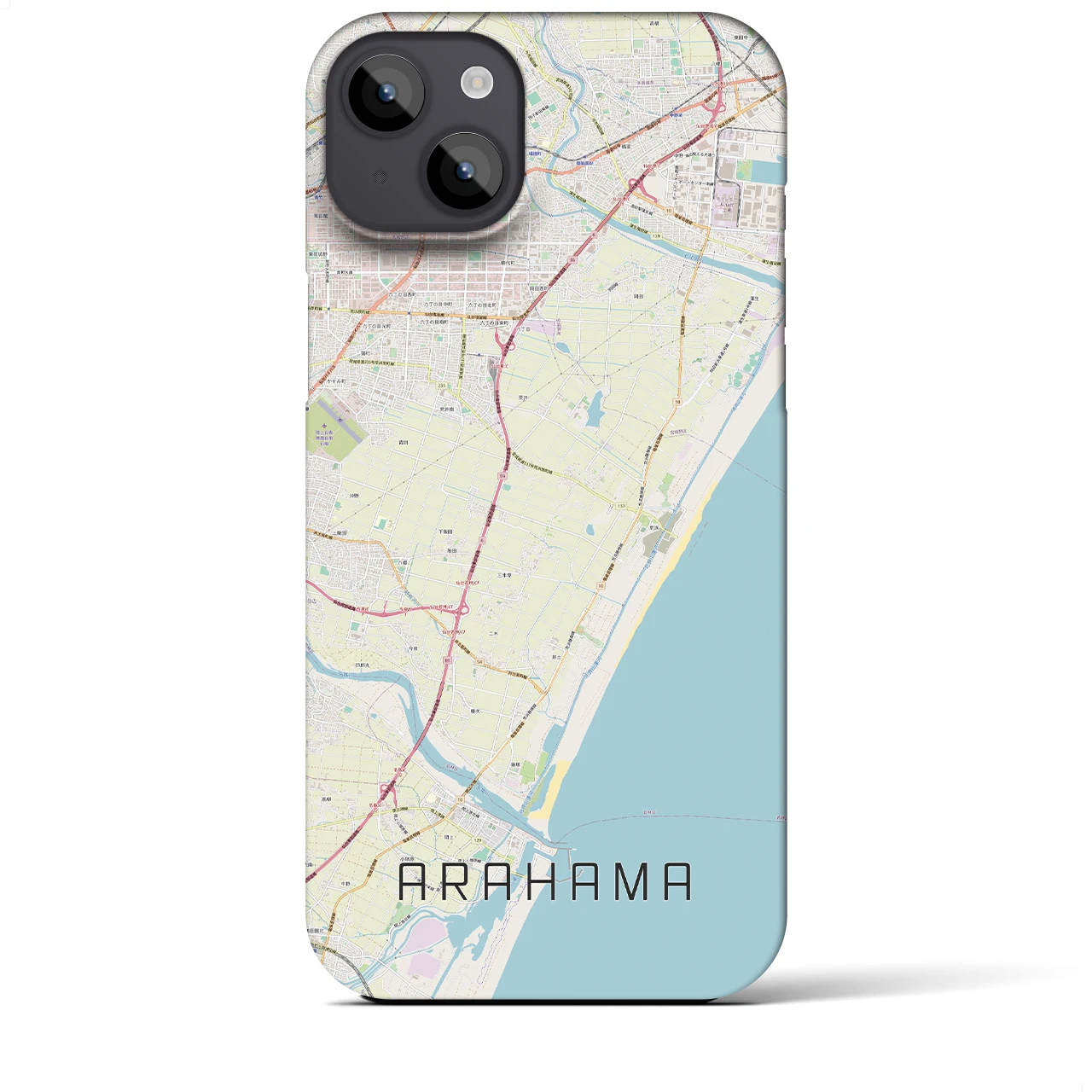 【荒浜】地図柄iPhoneケース（バックカバータイプ・ナチュラル）iPhone 14 Plus 用