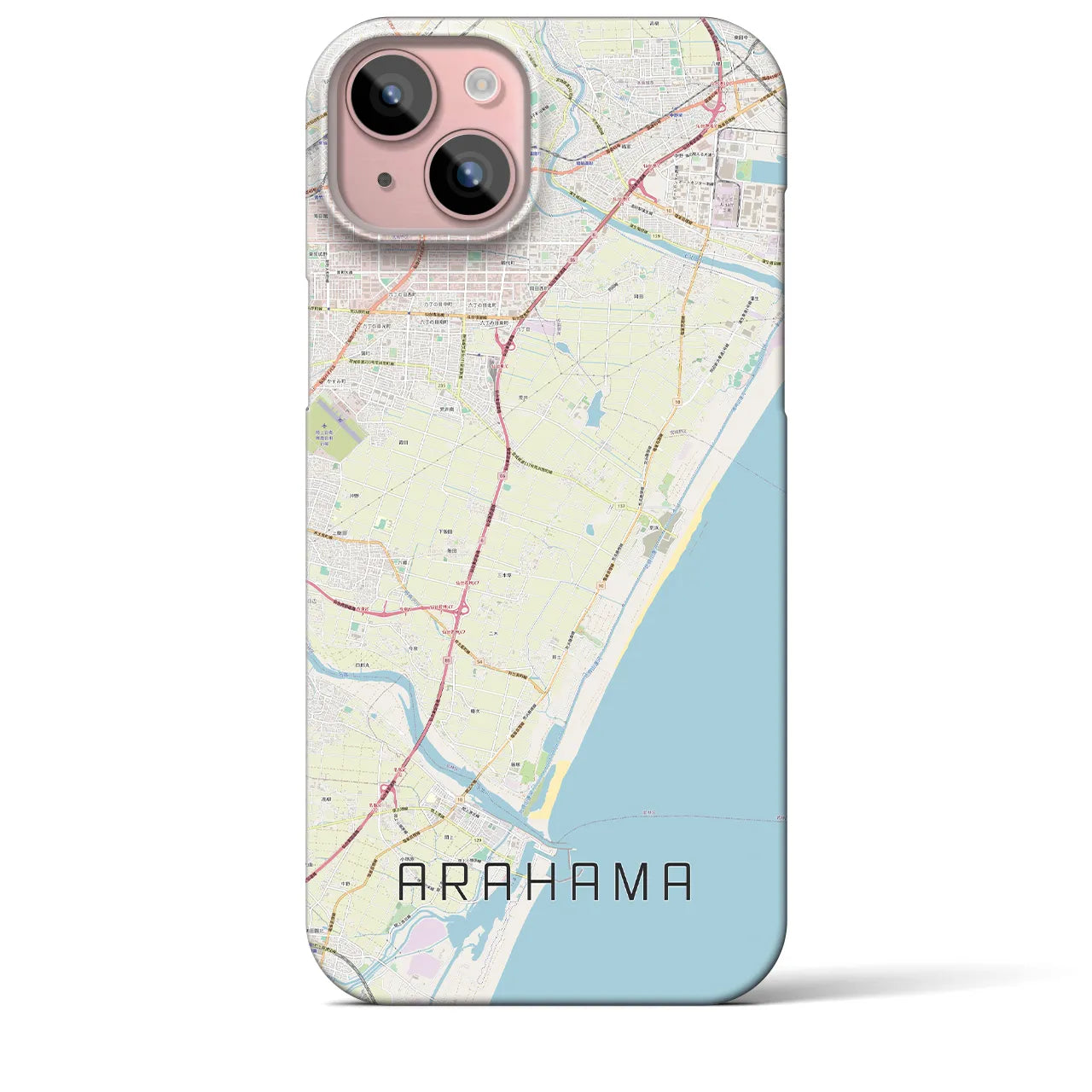 【荒浜】地図柄iPhoneケース（バックカバータイプ・ナチュラル）iPhone 15 Plus 用