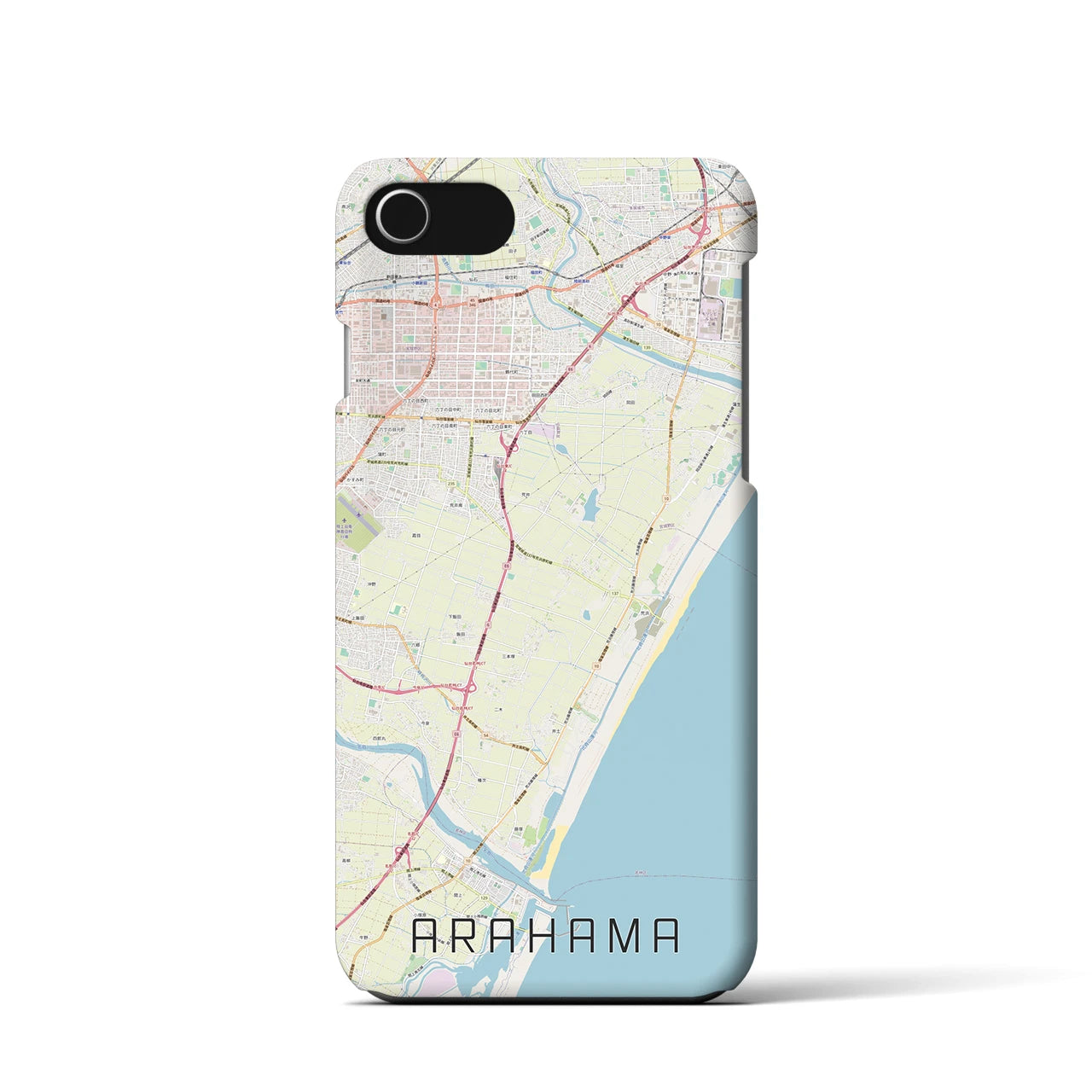 【荒浜】地図柄iPhoneケース（バックカバータイプ・ナチュラル）iPhone SE（第3 / 第2世代） / 8 / 7 / 6s / 6 用
