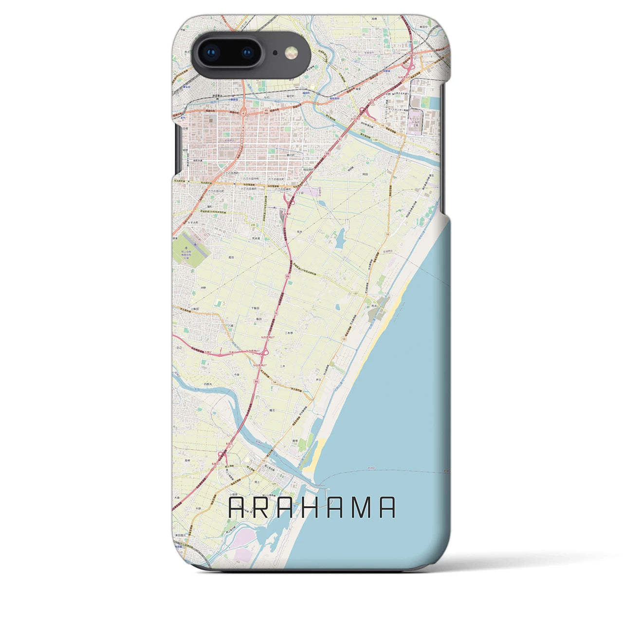 【荒浜】地図柄iPhoneケース（バックカバータイプ・ナチュラル）iPhone 8Plus /7Plus / 6sPlus / 6Plus 用