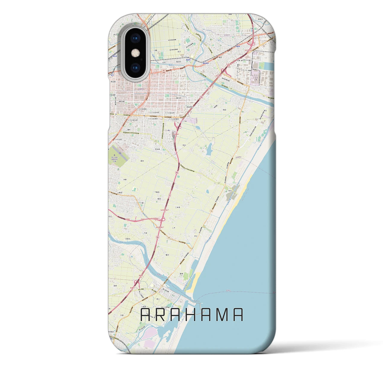 【荒浜】地図柄iPhoneケース（バックカバータイプ・ナチュラル）iPhone XS Max 用