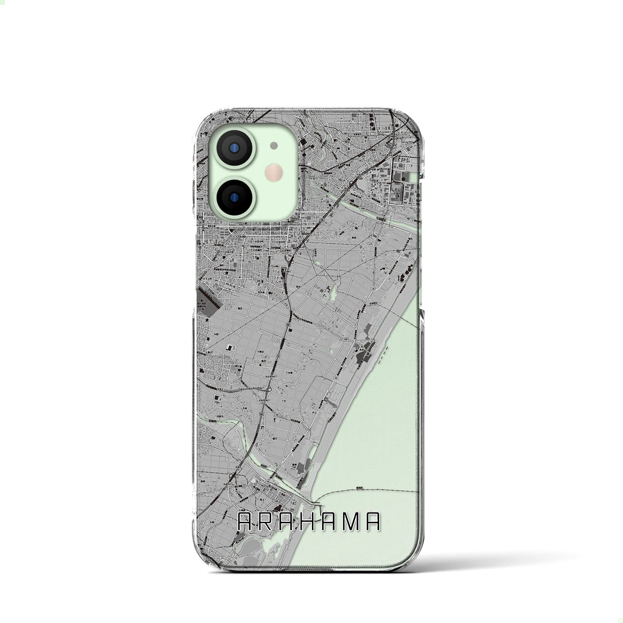【荒浜】地図柄iPhoneケース（クリアタイプ・モノトーン）iPhone 12 mini 用