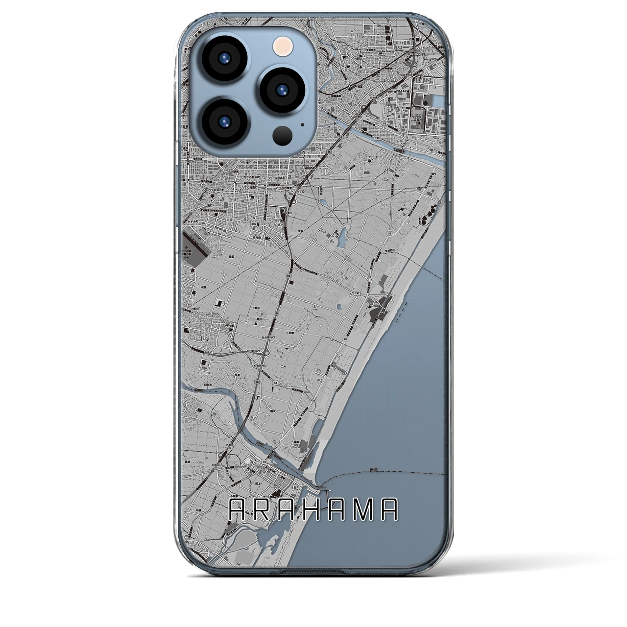 【荒浜】地図柄iPhoneケース（クリアタイプ・モノトーン）iPhone 13 Pro Max 用