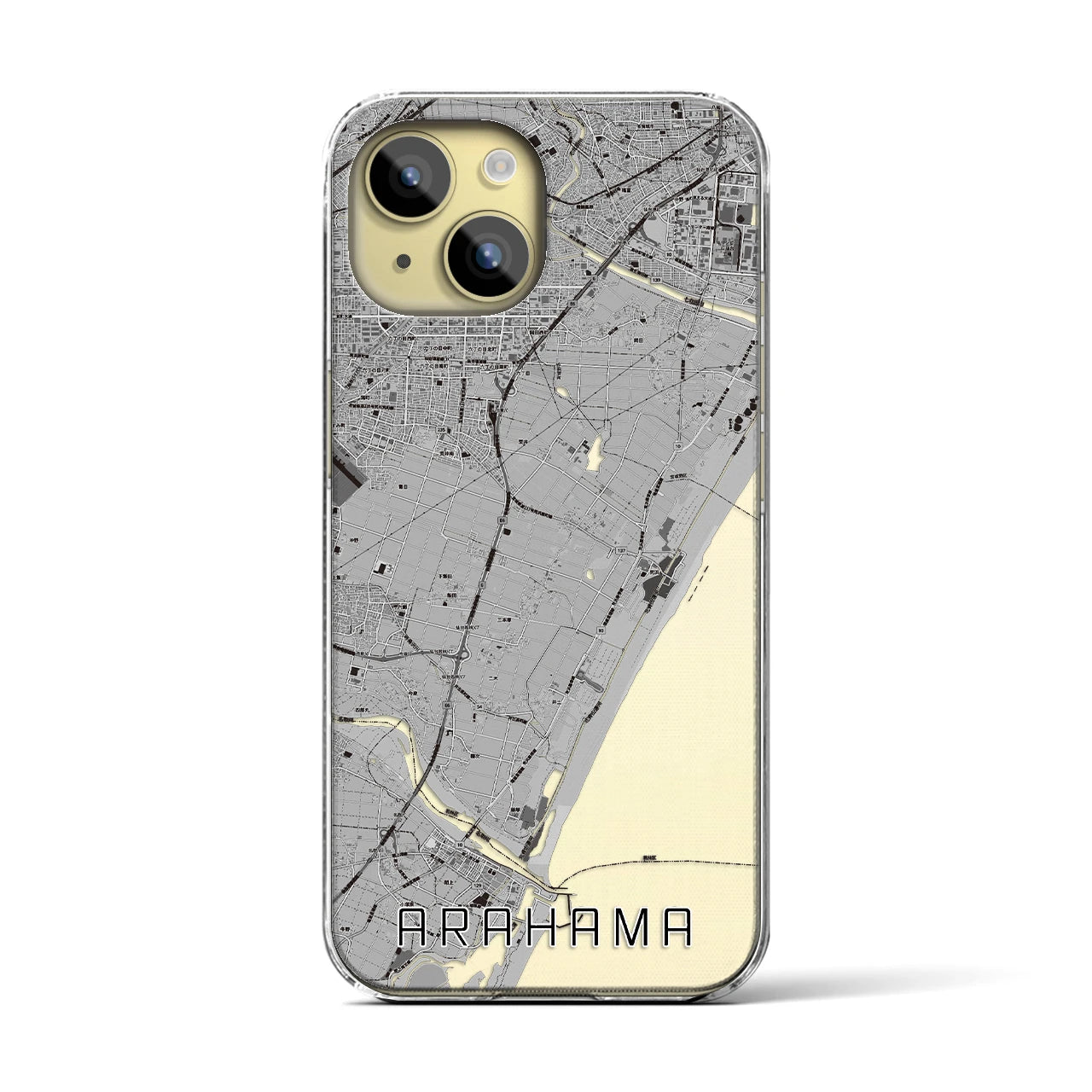 【荒浜】地図柄iPhoneケース（クリアタイプ・モノトーン）iPhone 15 用