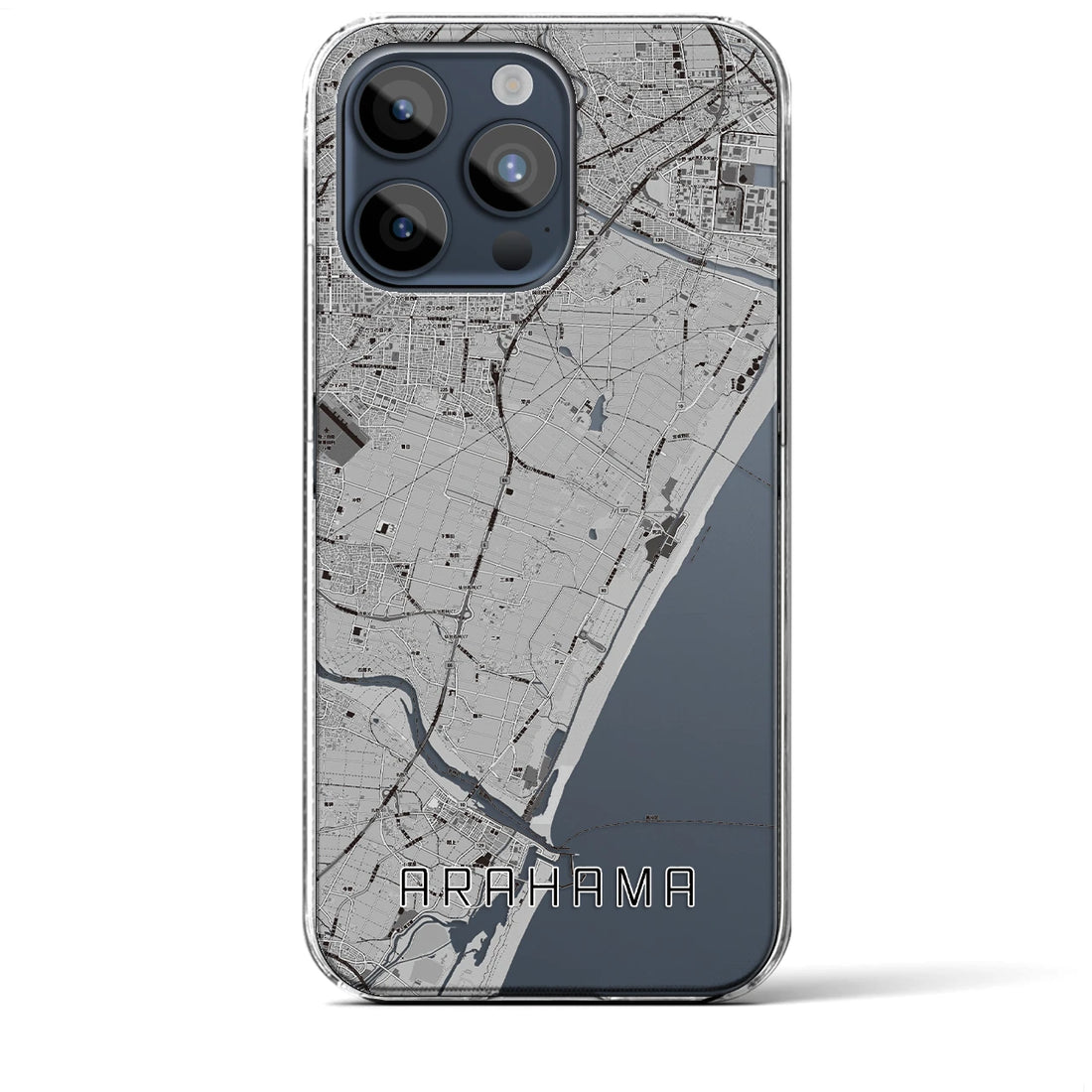 【荒浜】地図柄iPhoneケース（クリアタイプ・モノトーン）iPhone 15 Pro Max 用