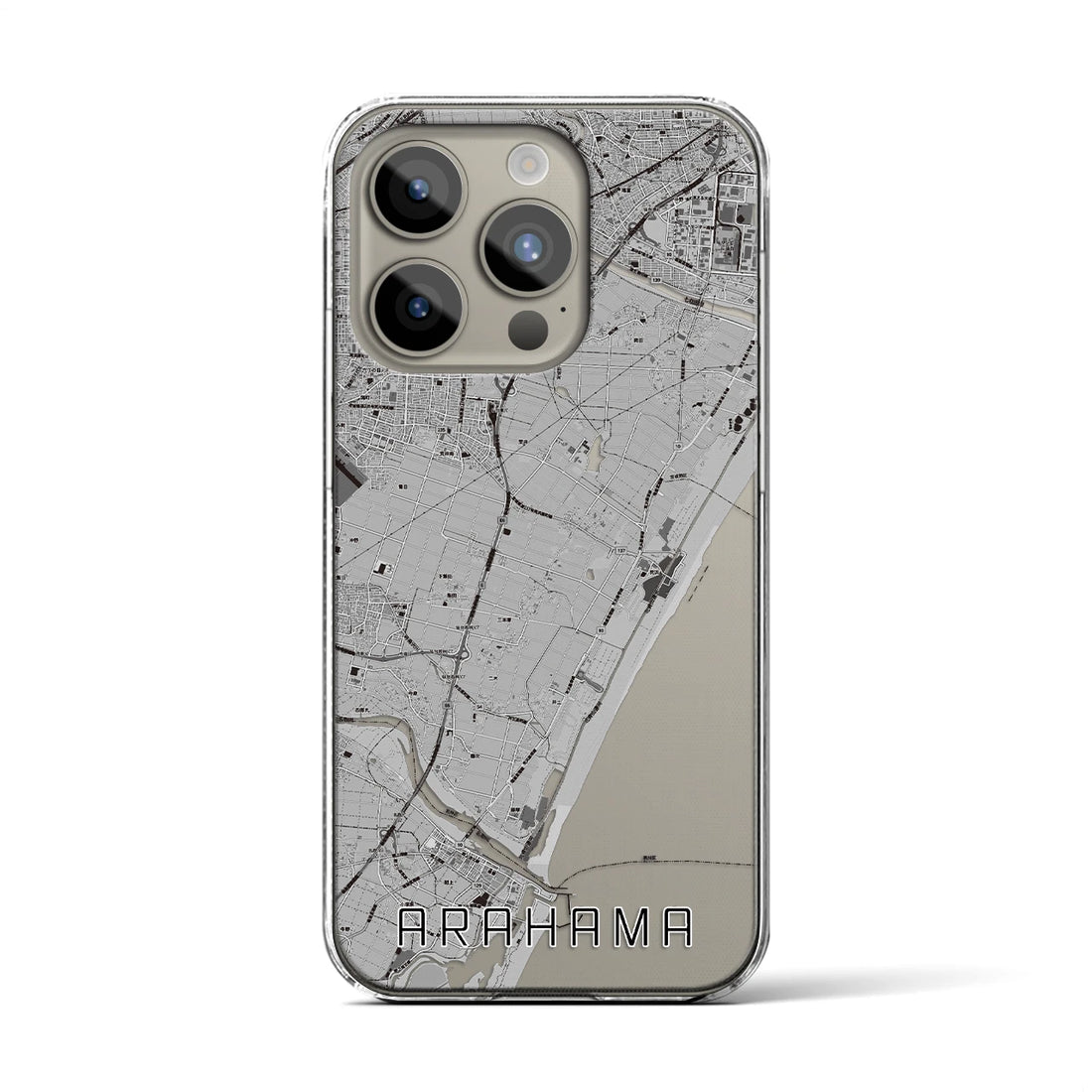 【荒浜】地図柄iPhoneケース（クリアタイプ・モノトーン）iPhone 15 Pro 用