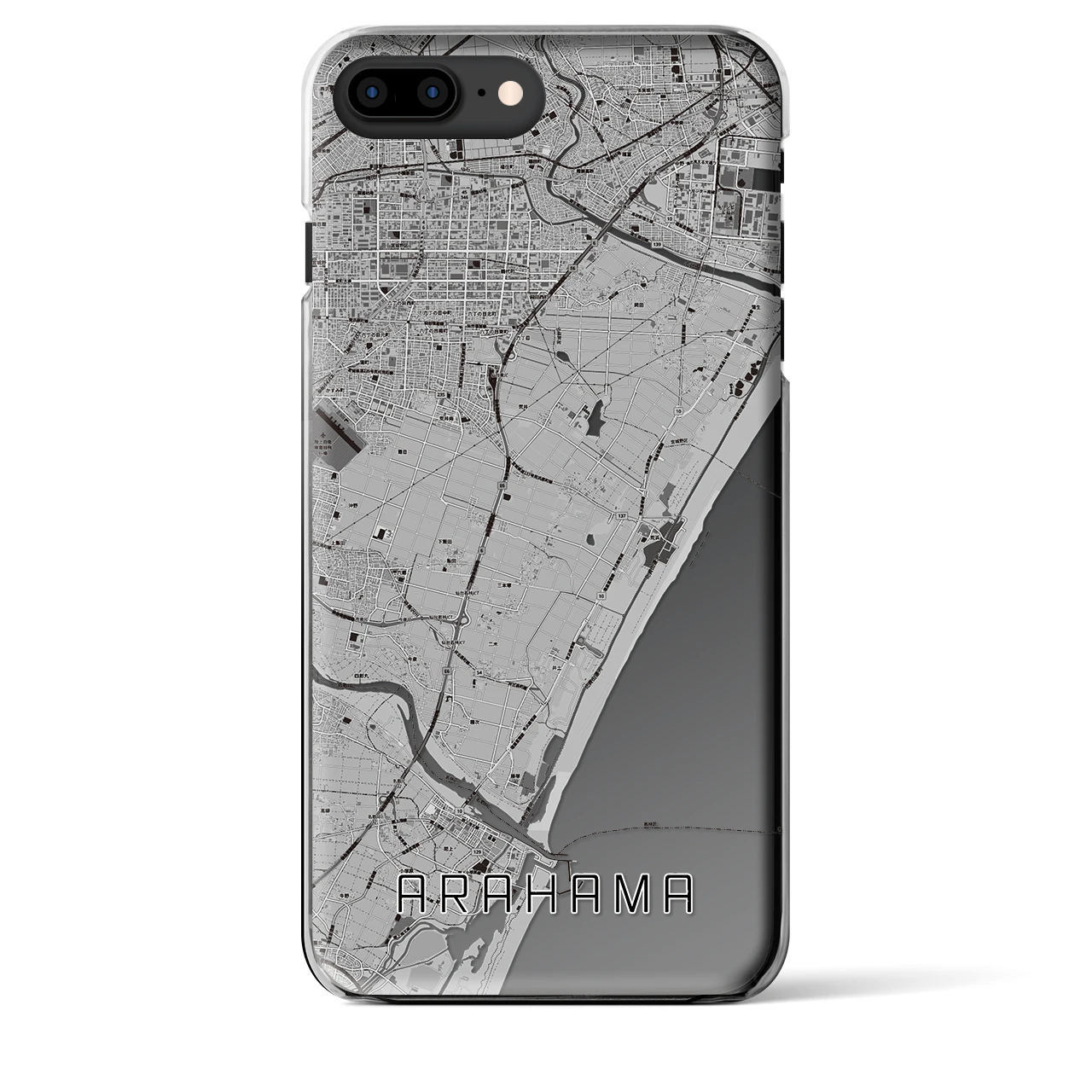 【荒浜】地図柄iPhoneケース（クリアタイプ・モノトーン）iPhone 8Plus /7Plus / 6sPlus / 6Plus 用