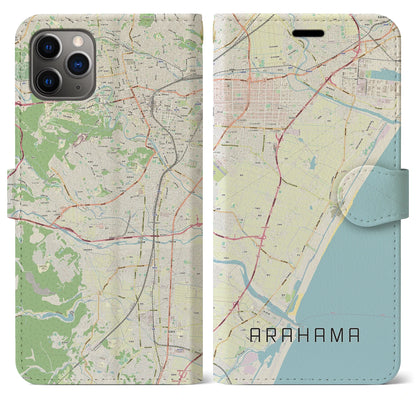 【荒浜（宮城県）】地図柄iPhoneケース（手帳タイプ）ナチュラル・iPhone 11 Pro Max 用