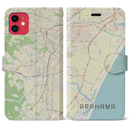 【荒浜（宮城県）】地図柄iPhoneケース（手帳タイプ）ナチュラル・iPhone 11 用
