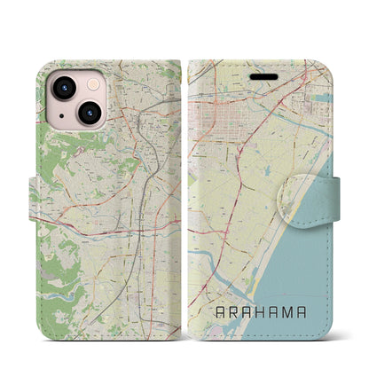 【荒浜（宮城県）】地図柄iPhoneケース（手帳タイプ）ナチュラル・iPhone 13 mini 用