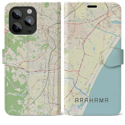 【荒浜（宮城県）】地図柄iPhoneケース（手帳タイプ）ナチュラル・iPhone 15 Pro Max 用