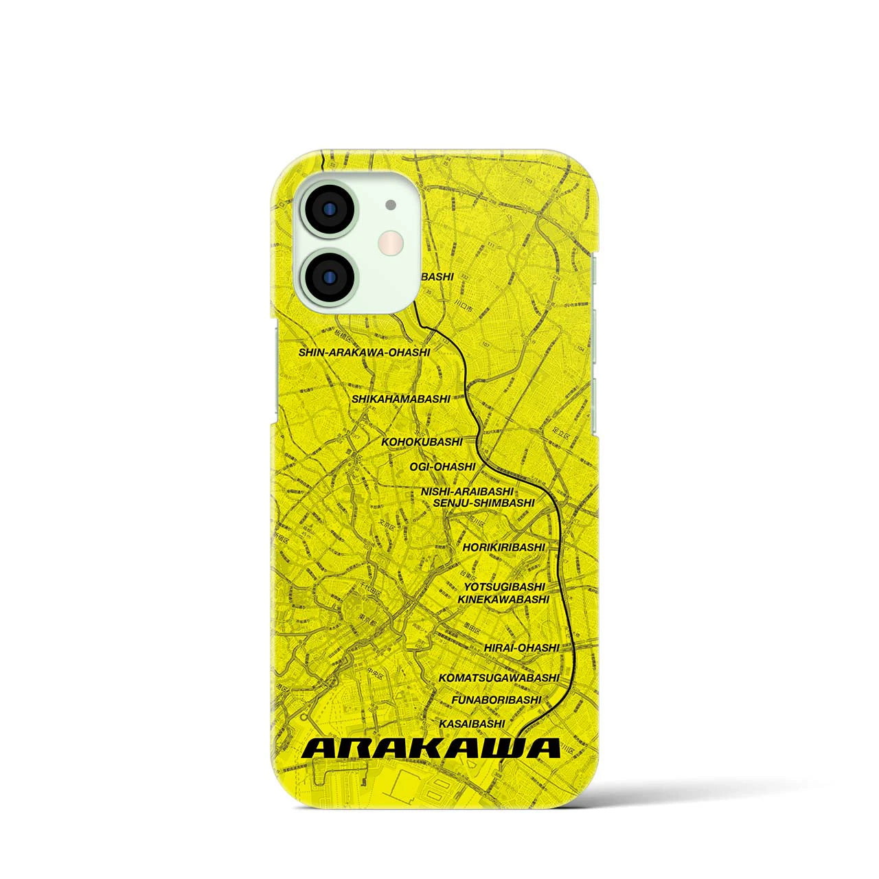 Recipro × Crossfield【荒川】地図柄iPhoneケース（バックカバータイプ・イエロー）iPhone 12 mini 用