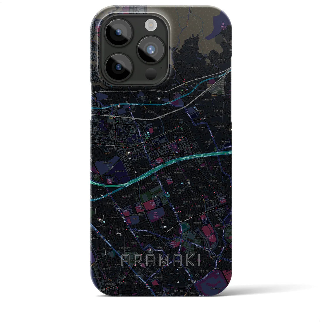 【荒牧】地図柄iPhoneケース（バックカバータイプ・ブラック）iPhone 15 Pro Max 用