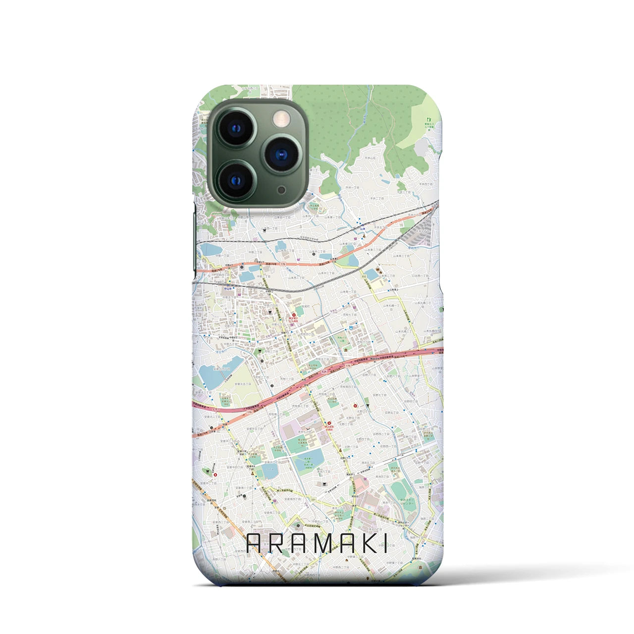 【荒牧】地図柄iPhoneケース（バックカバータイプ・ナチュラル）iPhone 11 Pro 用