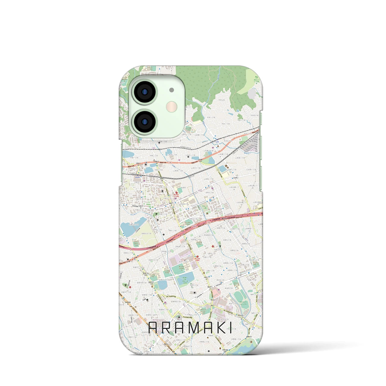 【荒牧】地図柄iPhoneケース（バックカバータイプ・ナチュラル）iPhone 12 mini 用