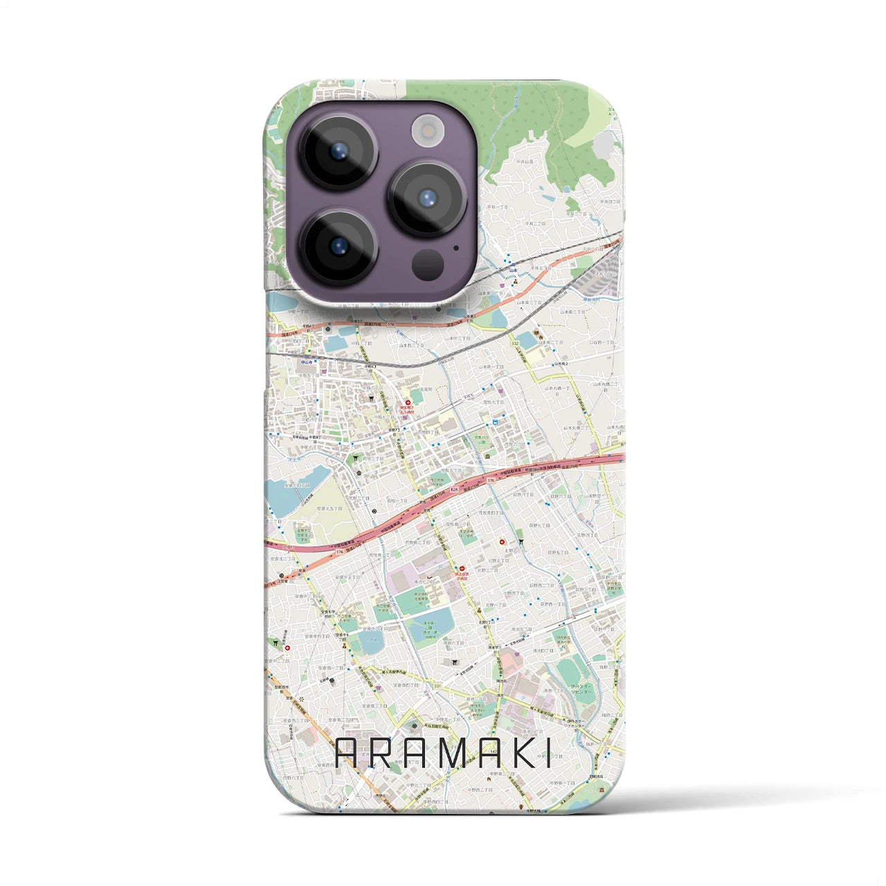 【荒牧】地図柄iPhoneケース（バックカバータイプ・ナチュラル）iPhone 14 Pro 用