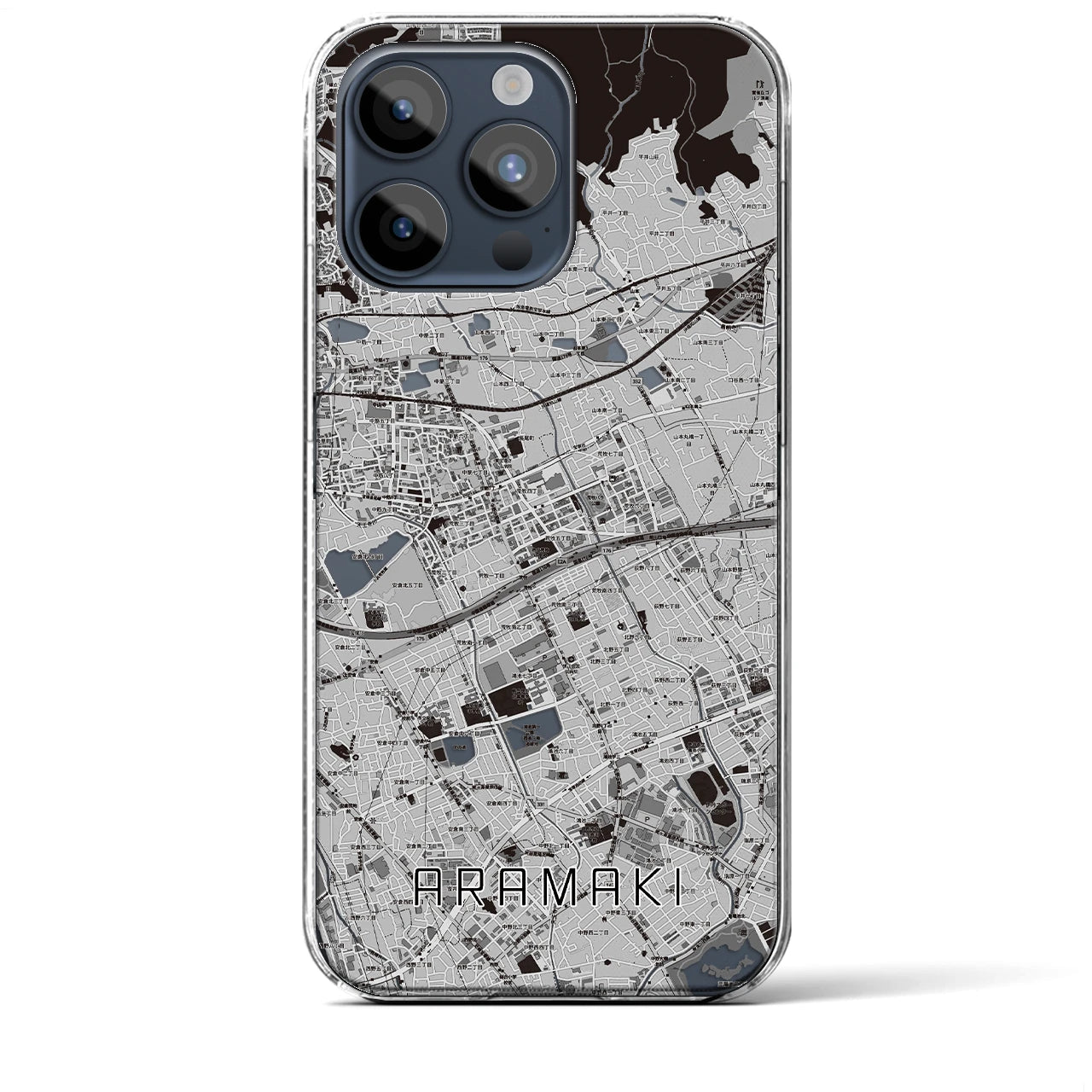 【荒牧】地図柄iPhoneケース（クリアタイプ・モノトーン）iPhone 15 Pro Max 用