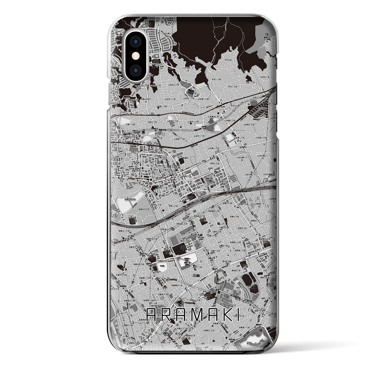 【荒牧】地図柄iPhoneケース（クリアタイプ・モノトーン）iPhone XS Max 用
