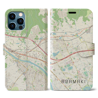 【荒牧（兵庫県）】地図柄iPhoneケース（手帳タイプ）ナチュラル・iPhone 12 / 12 Pro 用