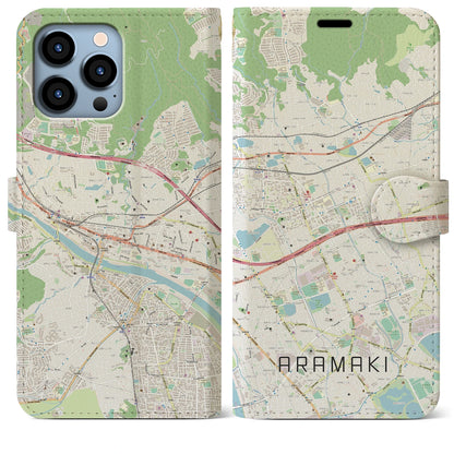 【荒牧（兵庫県）】地図柄iPhoneケース（手帳タイプ）ナチュラル・iPhone 13 Pro Max 用