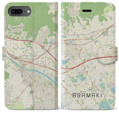 【荒牧（兵庫県）】地図柄iPhoneケース（手帳タイプ）ナチュラル・iPhone 8Plus /7Plus / 6sPlus / 6Plus 用