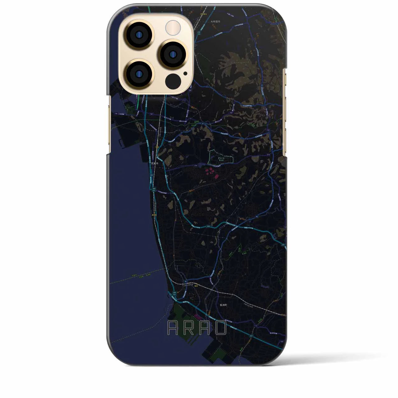 【荒尾】地図柄iPhoneケース（バックカバータイプ・ブラック）iPhone 12 Pro Max 用