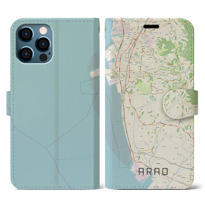 【荒尾（熊本県）】地図柄iPhoneケース（手帳タイプ）ナチュラル・iPhone 12 / 12 Pro 用
