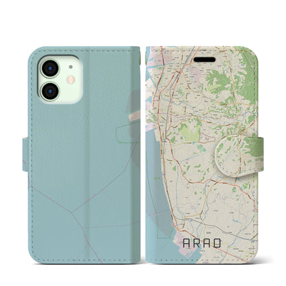 【荒尾（熊本県）】地図柄iPhoneケース（手帳タイプ）ナチュラル・iPhone 12 mini 用