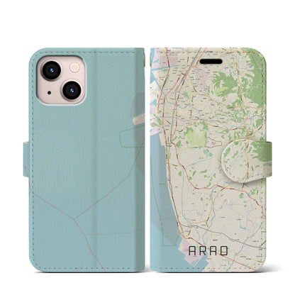 【荒尾（熊本県）】地図柄iPhoneケース（手帳タイプ）ナチュラル・iPhone 13 mini 用