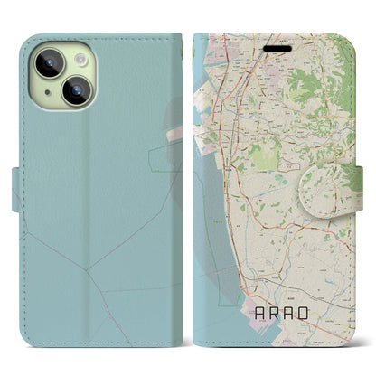 【荒尾（熊本県）】地図柄iPhoneケース（手帳タイプ）ナチュラル・iPhone 15 用