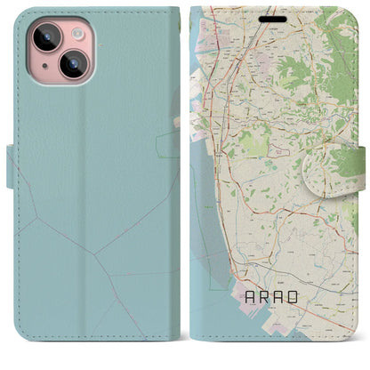 【荒尾（熊本県）】地図柄iPhoneケース（手帳タイプ）ナチュラル・iPhone 15 Plus 用