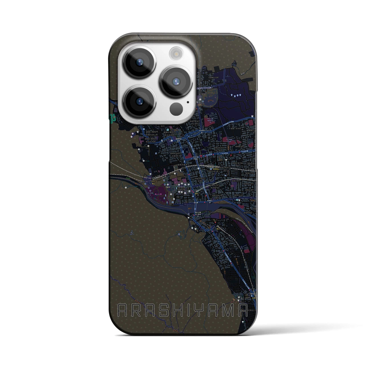 【嵐山】地図柄iPhoneケース（バックカバータイプ・ブラック）iPhone 14 Pro 用
