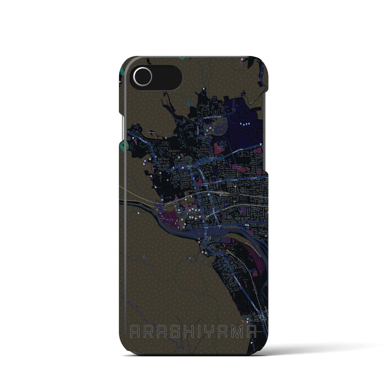 【嵐山】地図柄iPhoneケース（バックカバータイプ・ブラック）iPhone SE（第3 / 第2世代） / 8 / 7 / 6s / 6 用