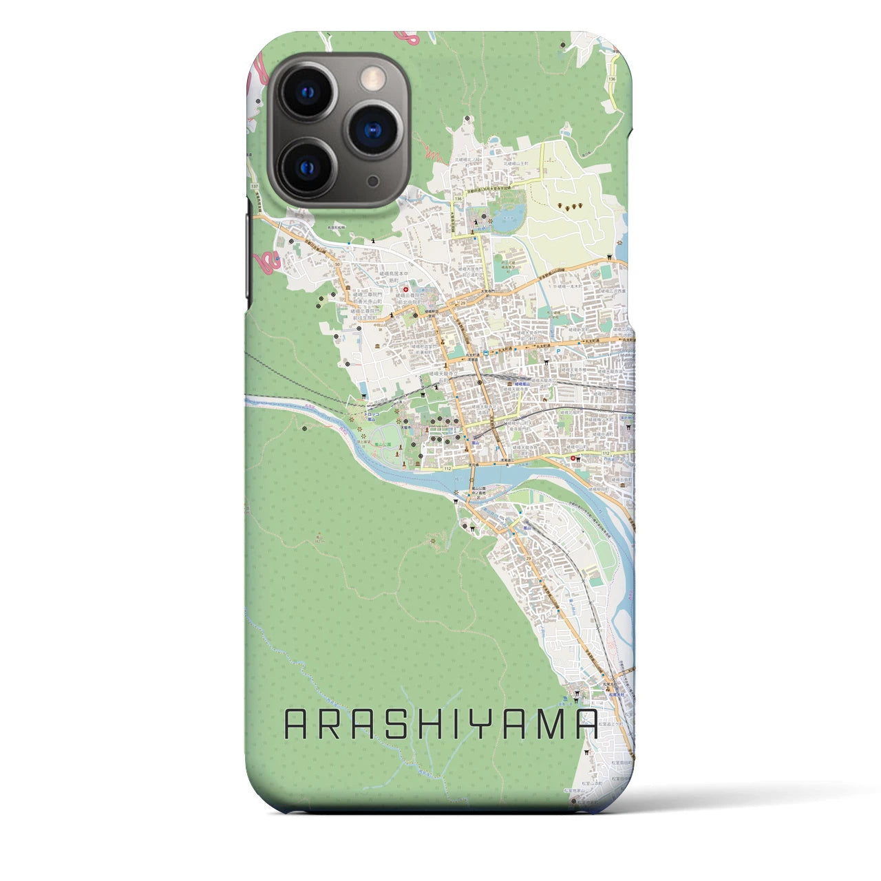 【嵐山】地図柄iPhoneケース（バックカバータイプ・ナチュラル）iPhone 11 Pro Max 用