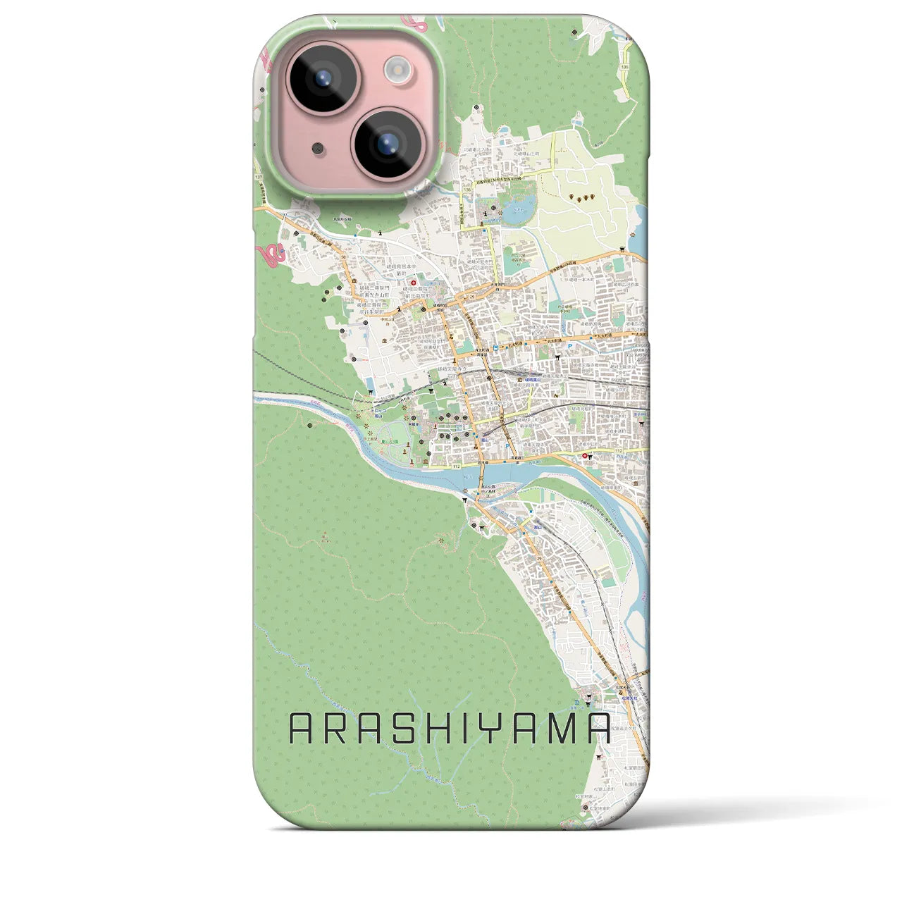 【嵐山】地図柄iPhoneケース（バックカバータイプ・ナチュラル）iPhone 15 Plus 用