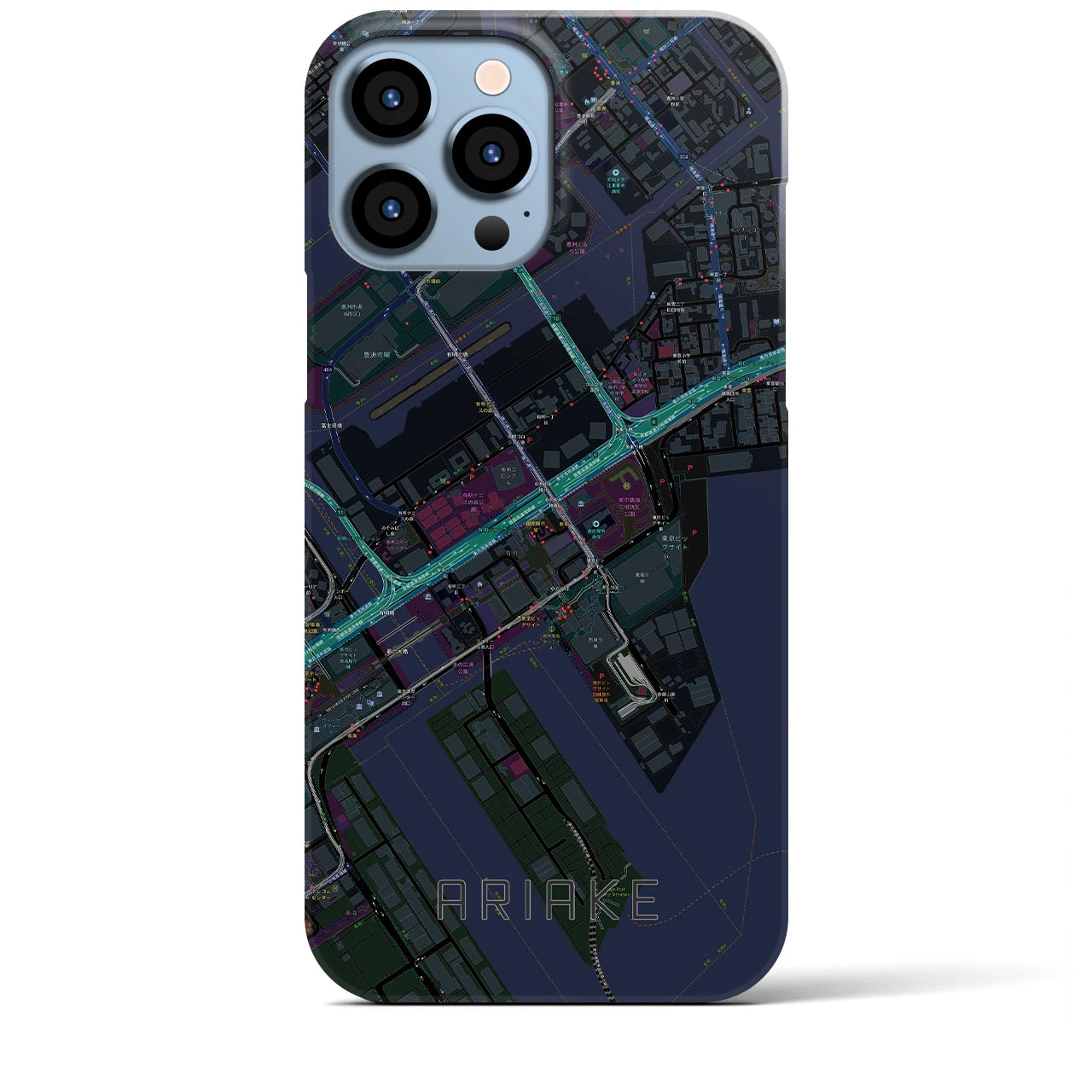 【有明】地図柄iPhoneケース（バックカバータイプ・ブラック）iPhone 13 Pro Max 用
