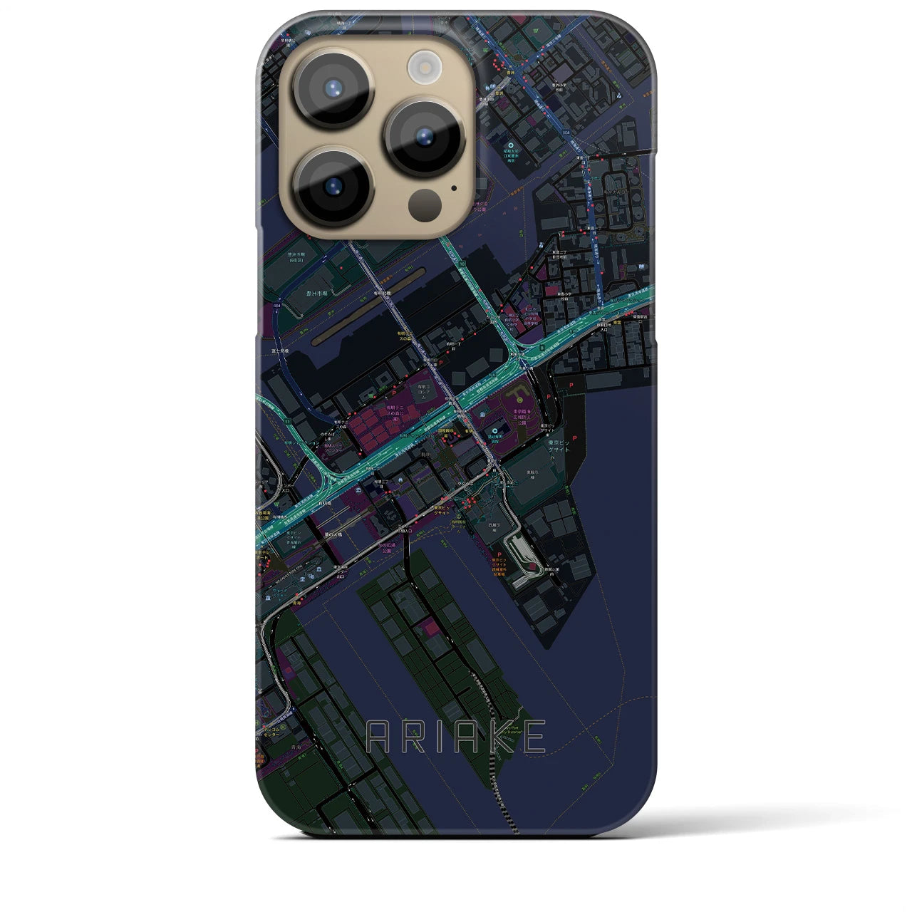 【有明】地図柄iPhoneケース（バックカバータイプ・ブラック）iPhone 14 Pro Max 用