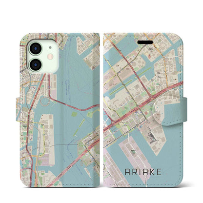 【有明（東京都）】地図柄iPhoneケース（手帳タイプ）ナチュラル・iPhone 12 mini 用