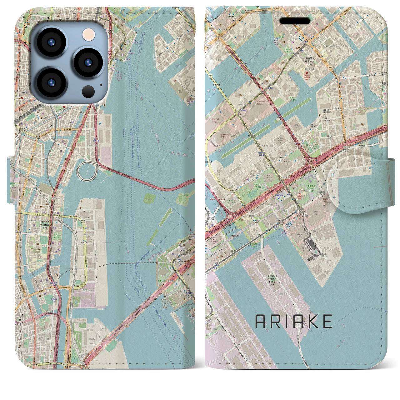 【有明】地図柄iPhoneケース（手帳両面タイプ・ナチュラル）iPhone 13 Pro Max 用