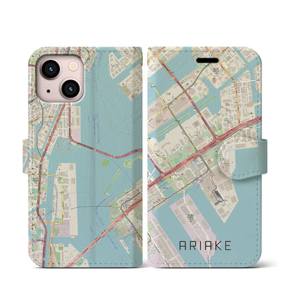 【有明（東京都）】地図柄iPhoneケース（手帳タイプ）ナチュラル・iPhone 13 mini 用
