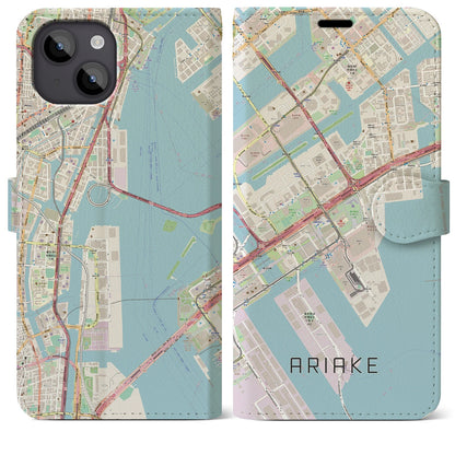 【有明（東京都）】地図柄iPhoneケース（手帳タイプ）ナチュラル・iPhone 14 Plus 用