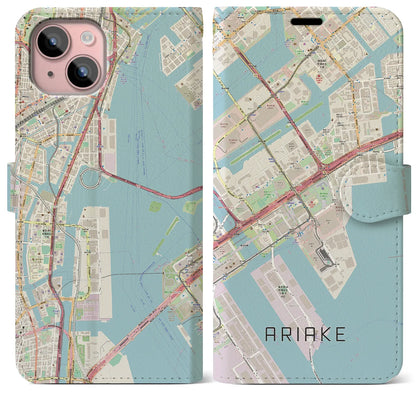 【有明（東京都）】地図柄iPhoneケース（手帳タイプ）ナチュラル・iPhone 15 Plus 用