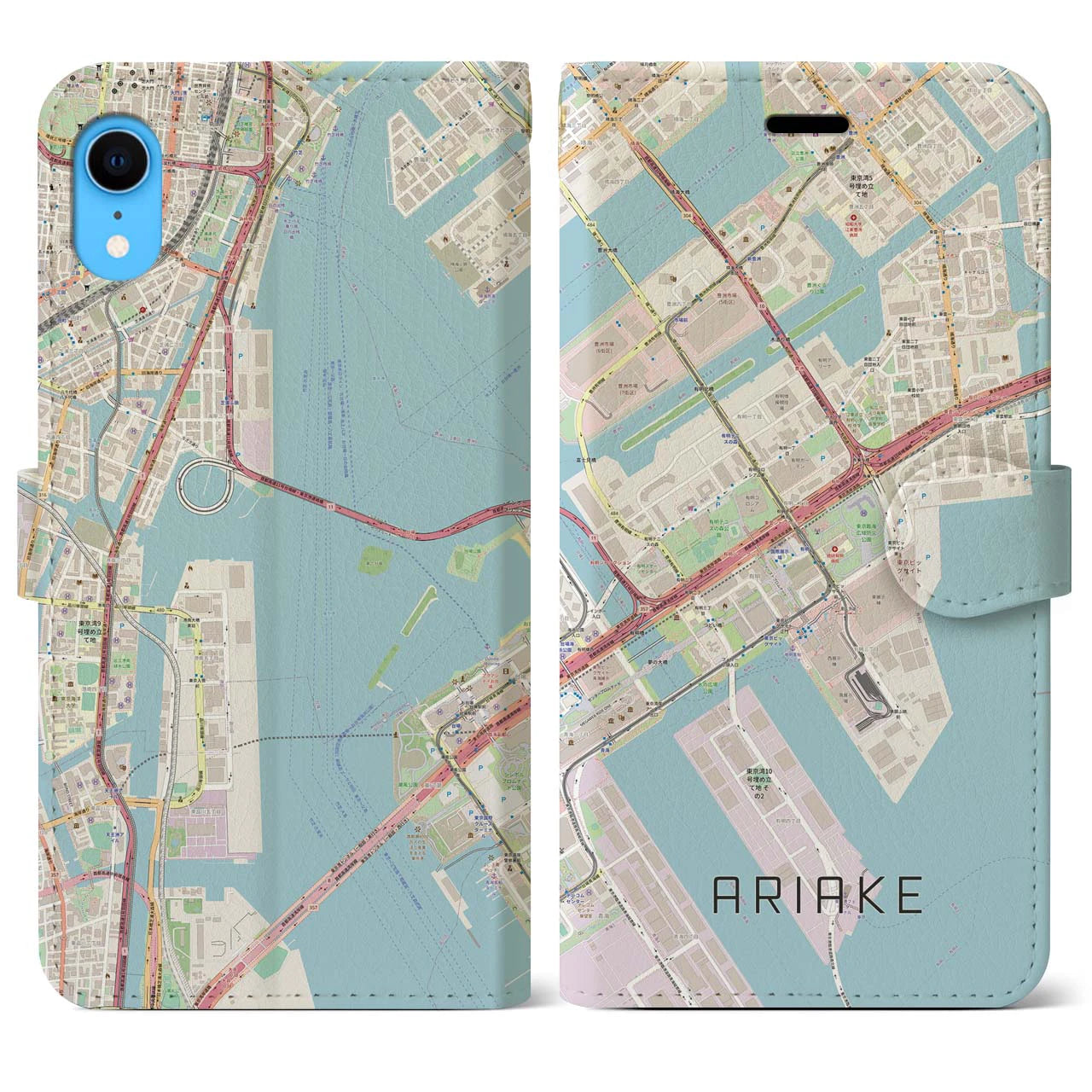 【有明】地図柄iPhoneケース（手帳両面タイプ・ナチュラル）iPhone XR 用