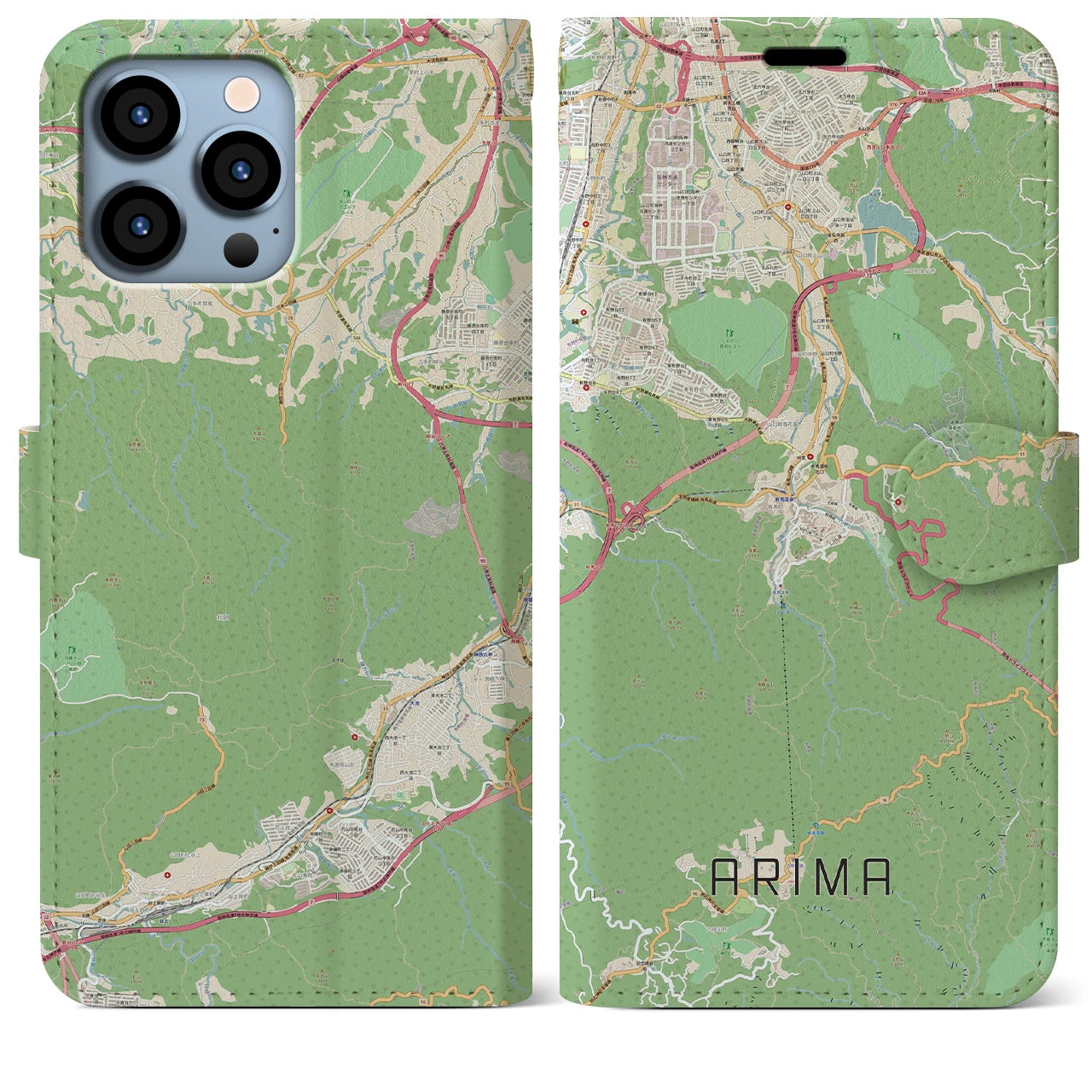 【有馬】地図柄iPhoneケース（手帳両面タイプ・ナチュラル）iPhone 13 Pro Max 用