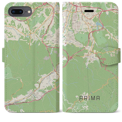 【有馬（兵庫県）】地図柄iPhoneケース（手帳タイプ）ナチュラル・iPhone 8Plus /7Plus / 6sPlus / 6Plus 用