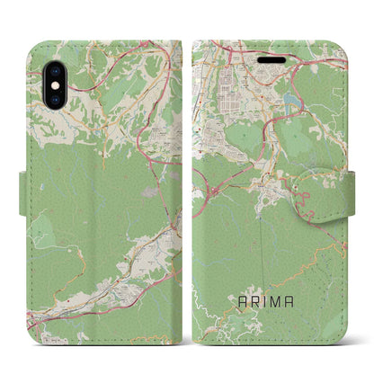 【有馬（兵庫県）】地図柄iPhoneケース（手帳タイプ）ナチュラル・iPhone XS / X 用