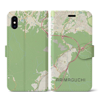 【有馬口（兵庫県）】地図柄iPhoneケース（手帳タイプ）ナチュラル・iPhone XS / X 用